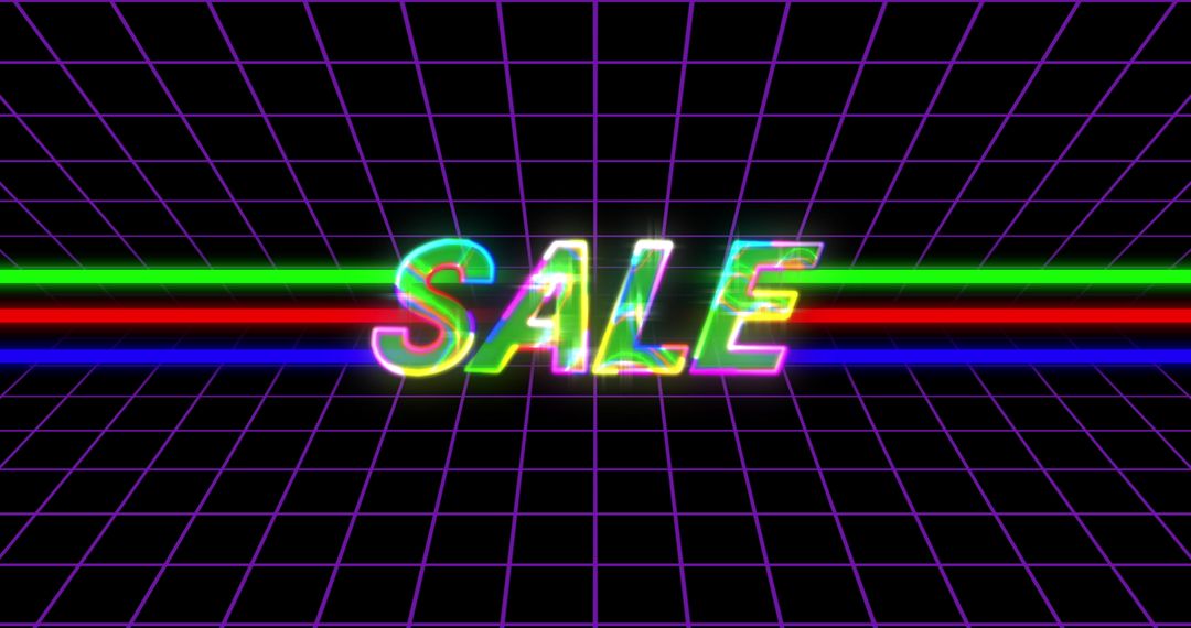 Retro 80s Sale Vibrant Neon Grid Background