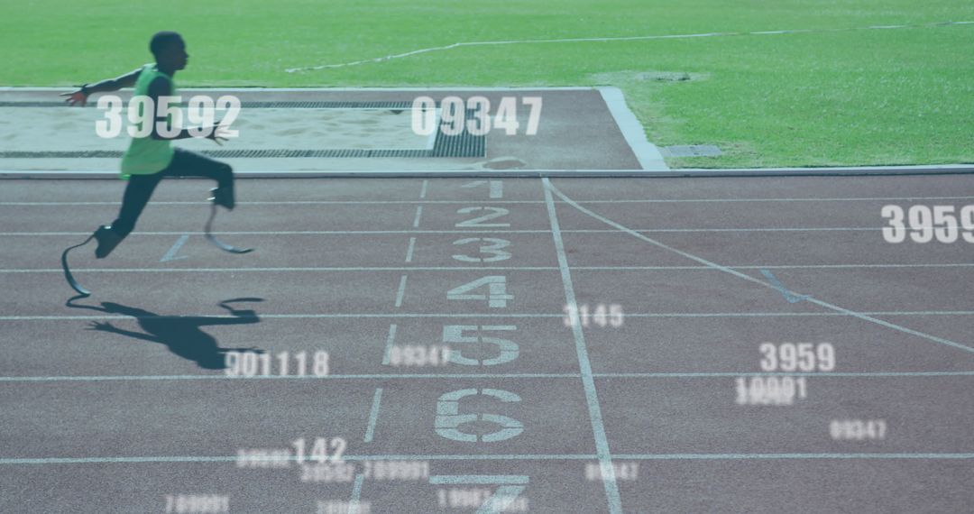 Athlete with Prosthetic Blades Competing on Running Track