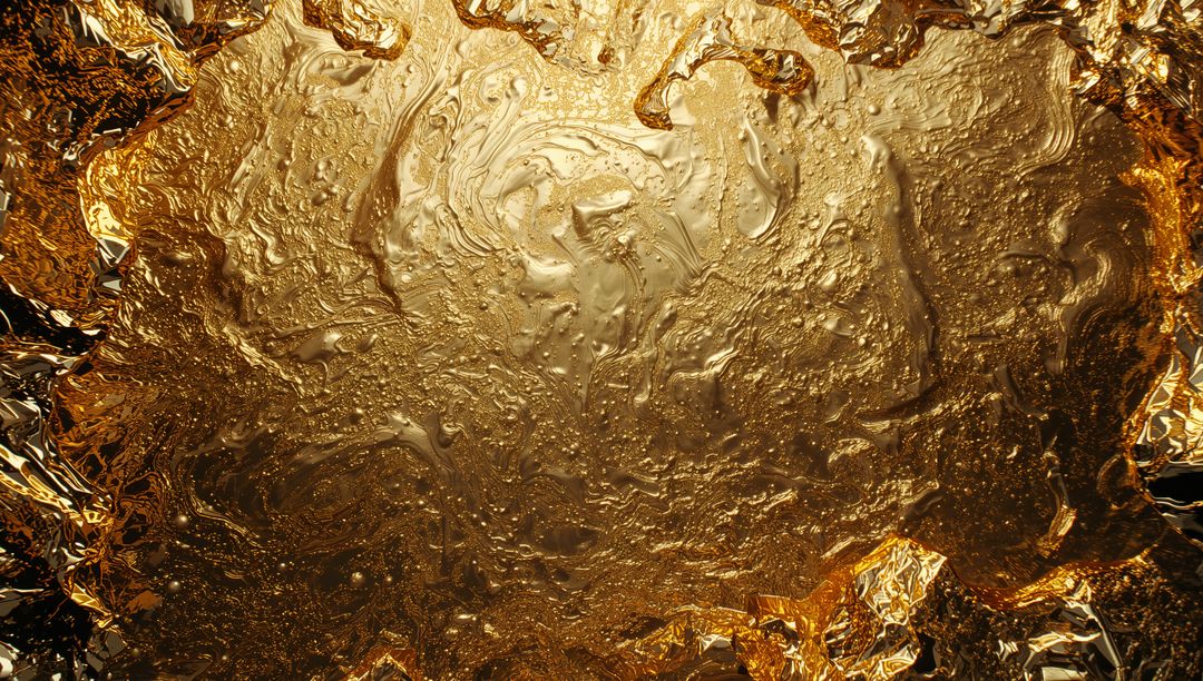 Luxurious Gold Metal Swirl with Textured Surface and Fiery Highlights