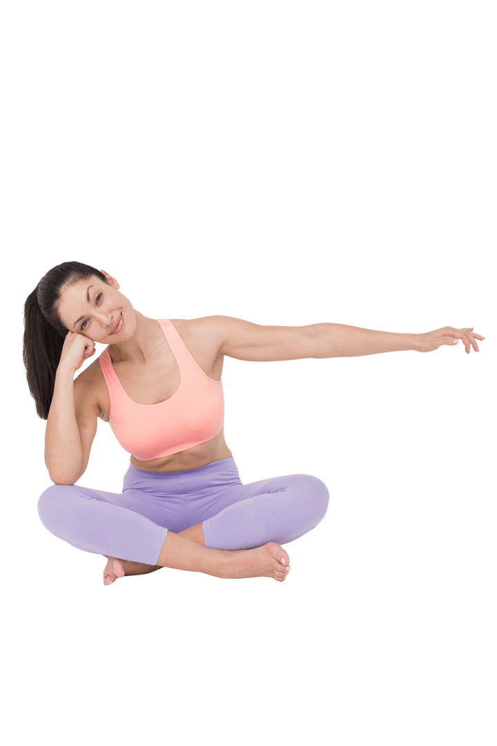 Smiling Woman in Yoga Clothes Stretching Pose on Transparent Background
