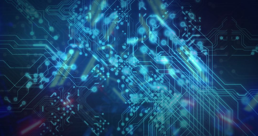 Futuristic Blue Digital Circuit with Glowing Network Nodes