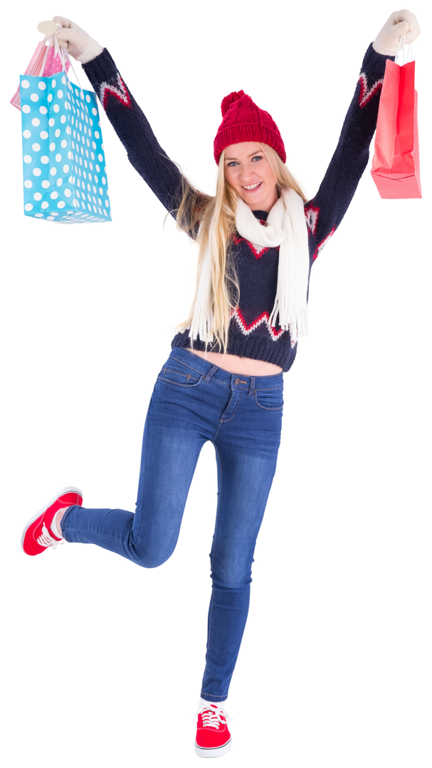 Festive blonde holding shopping bags with transparent background - Download Free Stock Images Pikwizard.com