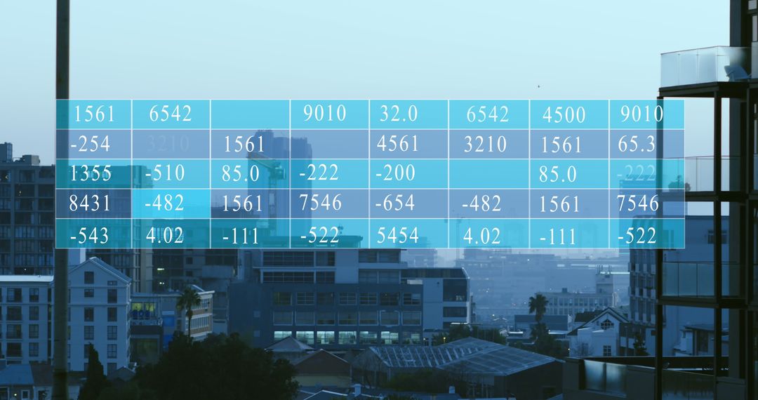 Digital Data Display Over Urban Skyline