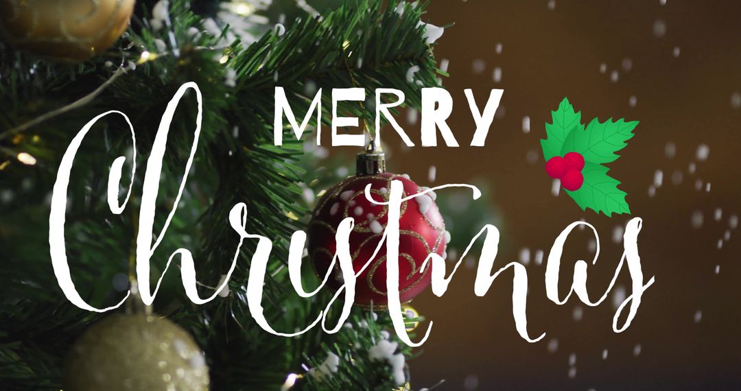 Festive Merry Christmas Text Overlay with Decorative Elements