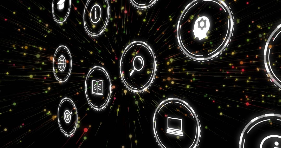 Networking Technology Icons on Black Digital Background