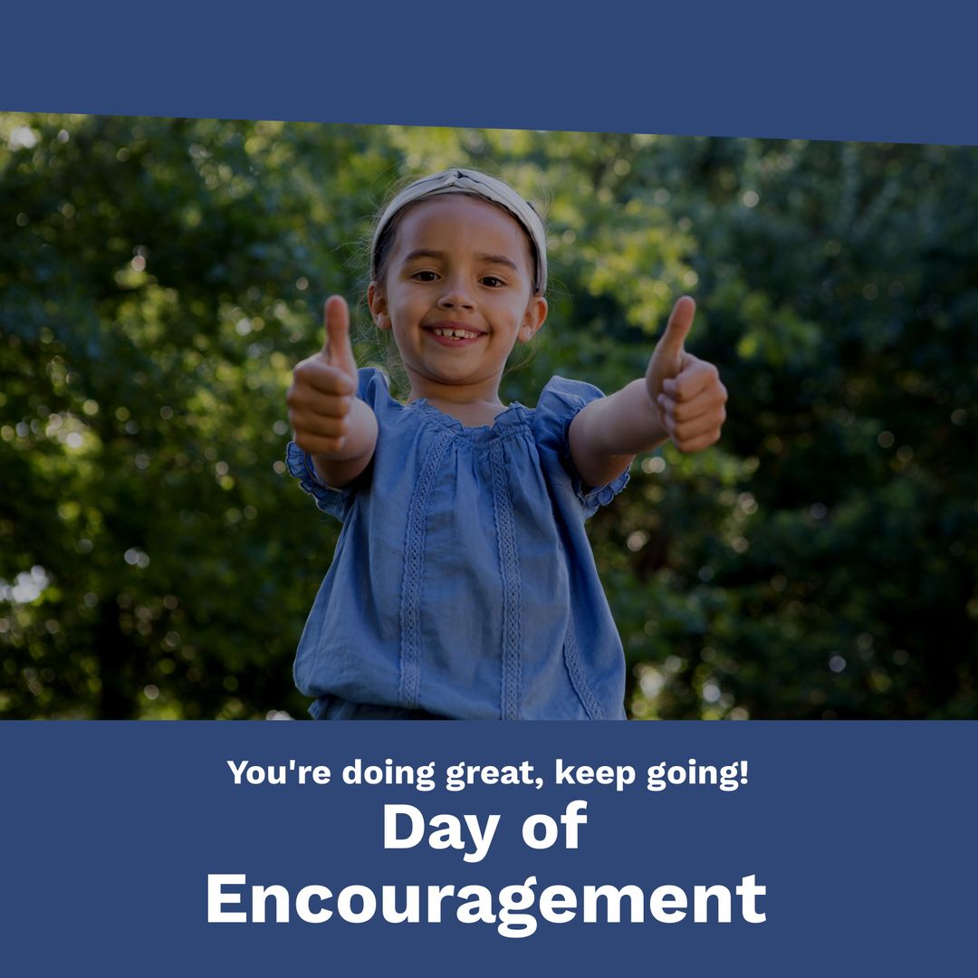 Girl Showing Thumbs Up with Encouragement Message in Park