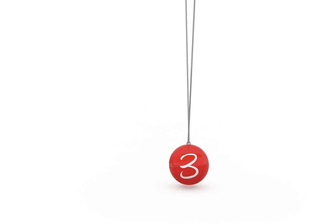 Red Number Three Hanging Ball on Transparent Background