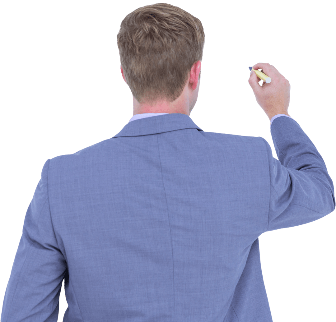 Caucasian Businessman Writing on Transparent Background