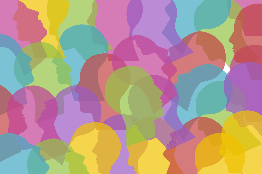 Transparent Multicolored Human Silhouettes Overlapping Background