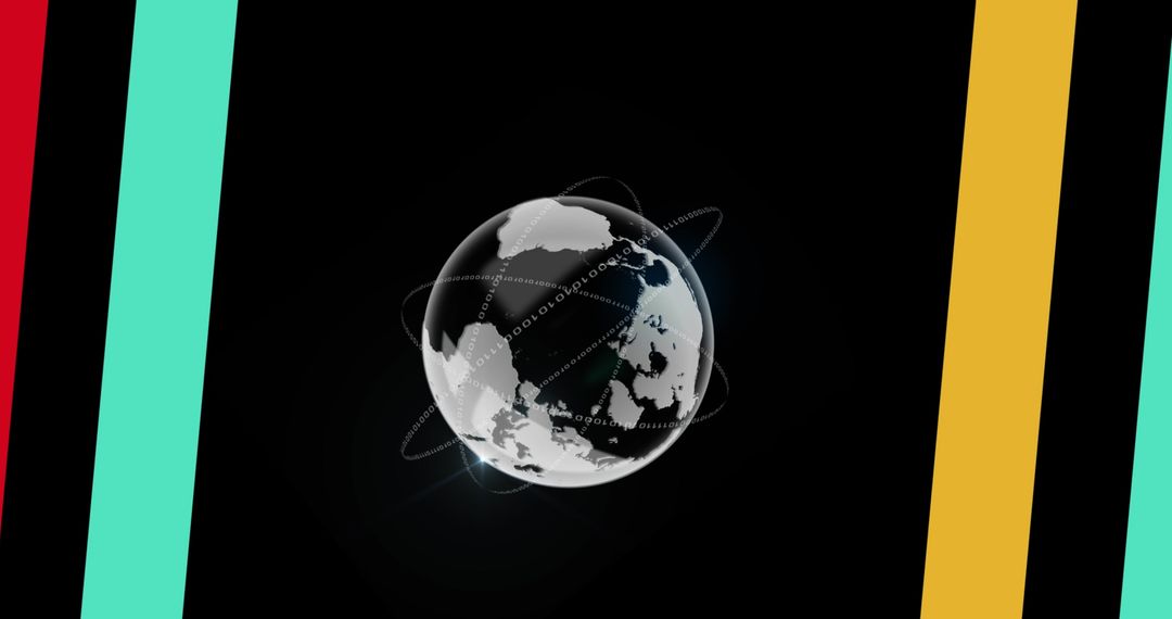 Digital Globe with Colorful Stripes on Black Background