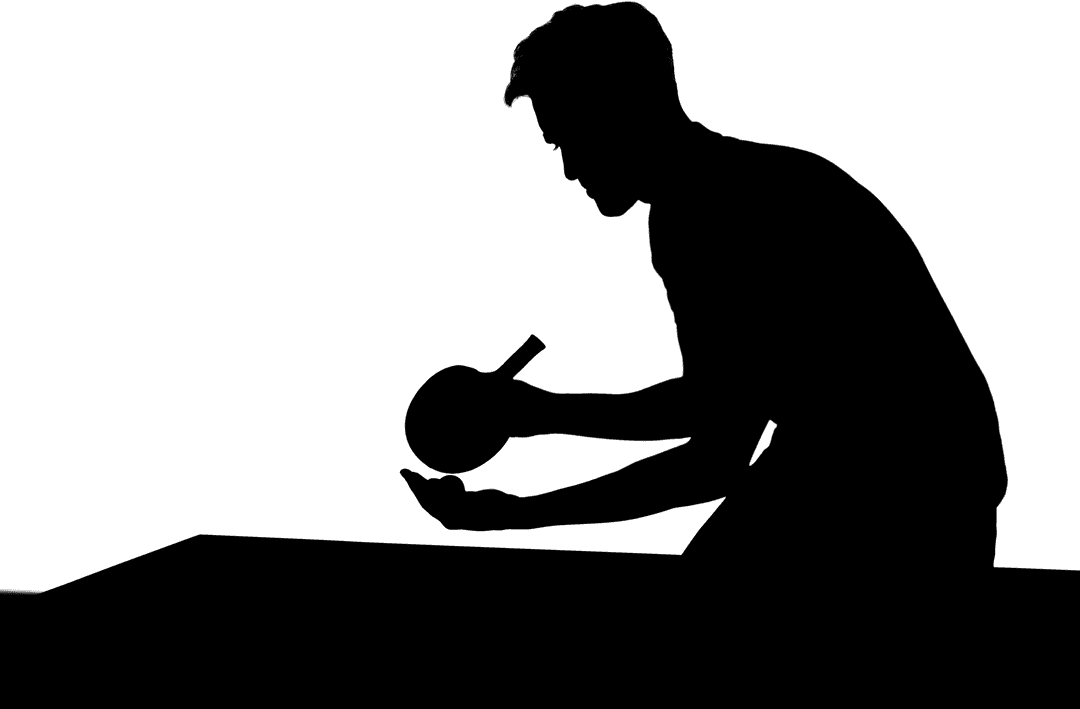 Dynamic Sports Pose of Male Table Tennis Player Silhouette
