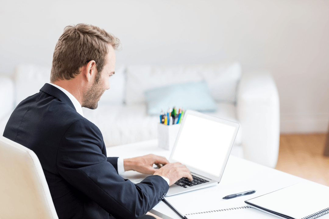Transparent Screen Professional Man in Suit Using Laptop
