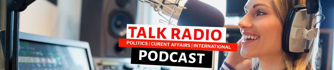 Radio host engaging in talk show discussion, broadcasting live