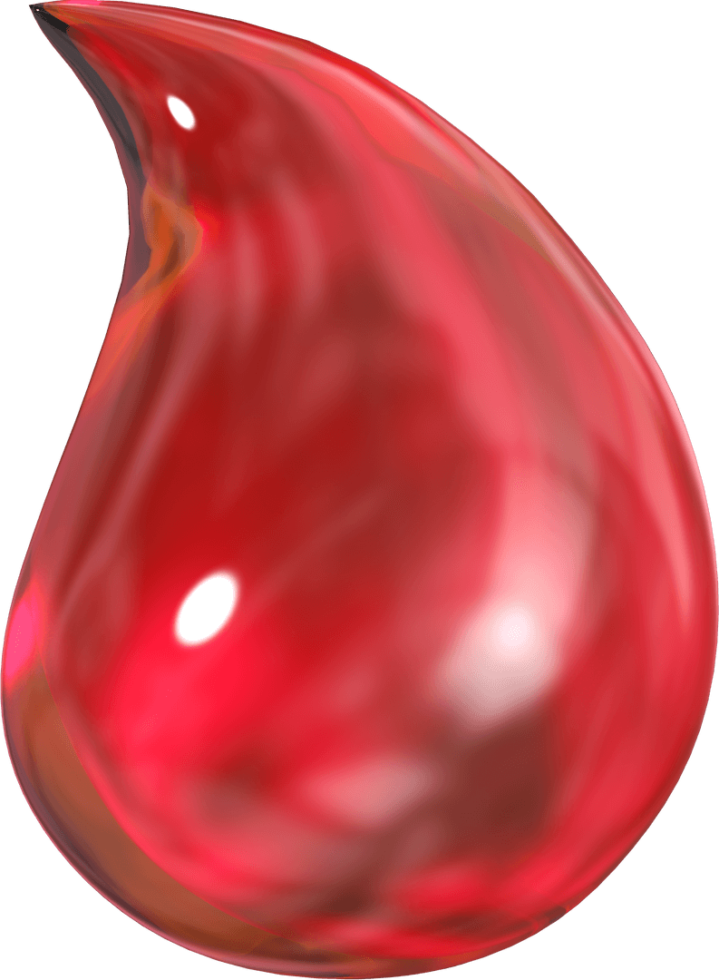 Shiny Red Liquid Droplet on Transparent Background