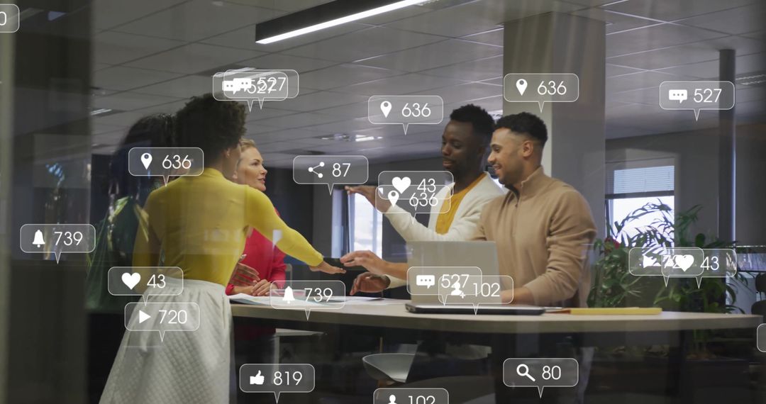 Diverse Team Collaborating with Digital Media Interaction Success