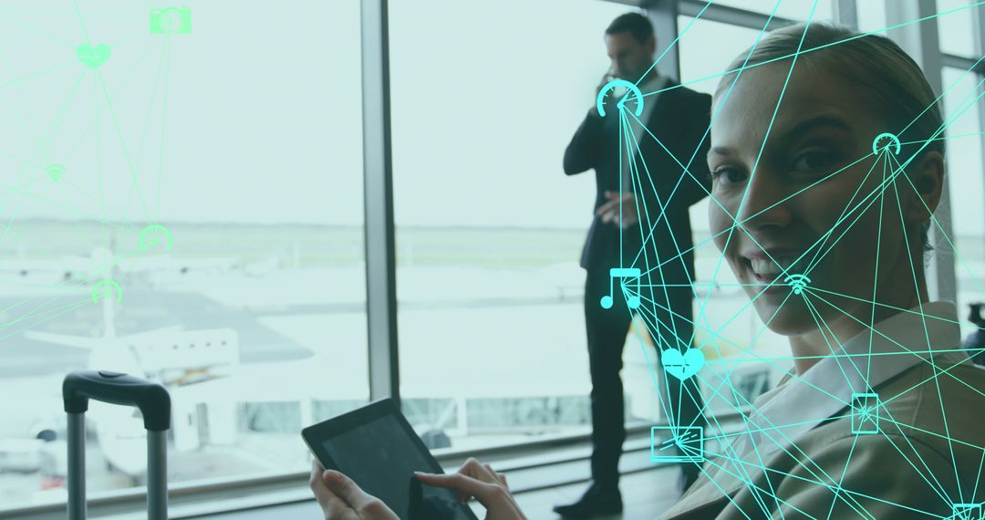 Businesswoman Using Digital Devices with Global Networking Overlay