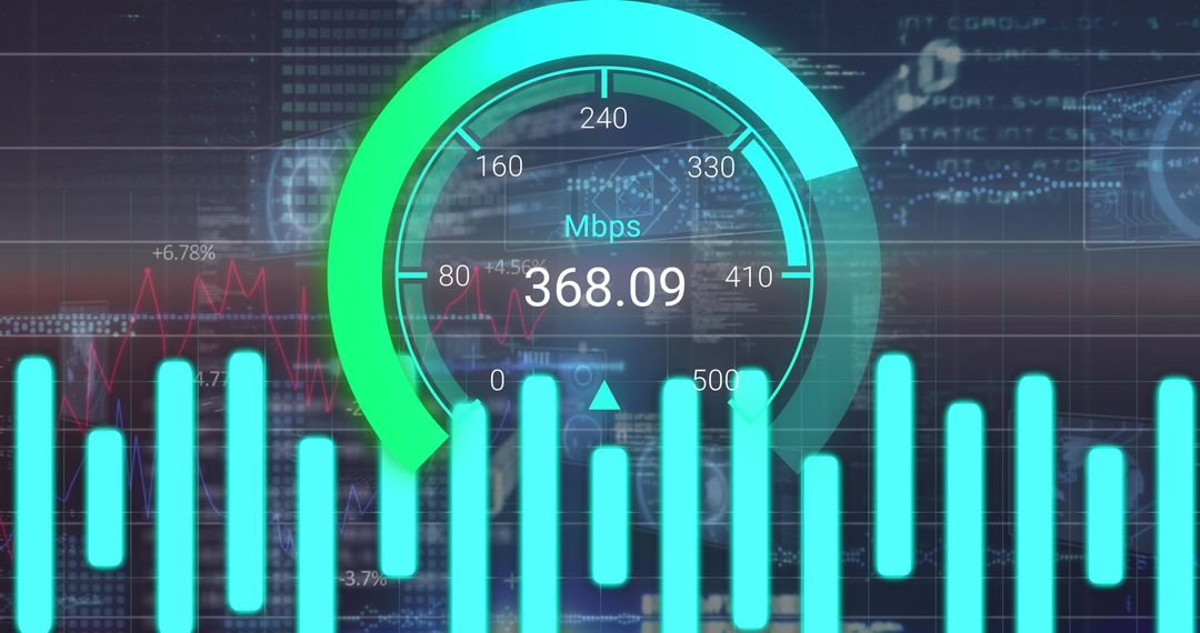 Futuristic Speedometer Displaying High Internet Speed