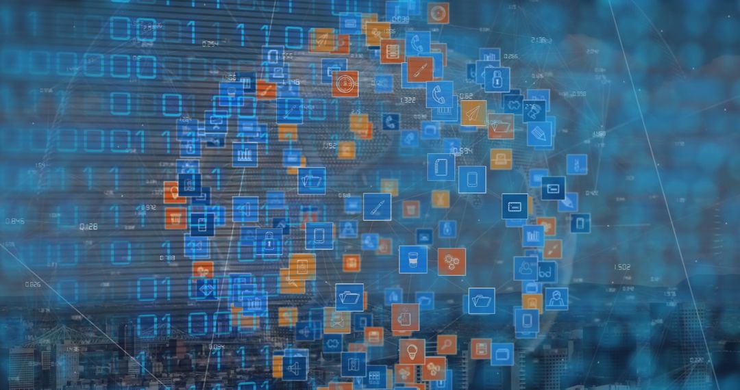 Global Network Technology with Binary Code and Data Icons