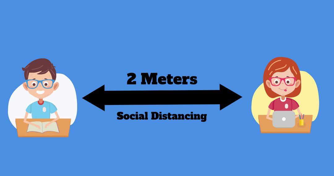 Social Distancing in Education with Two Student Icons Concept