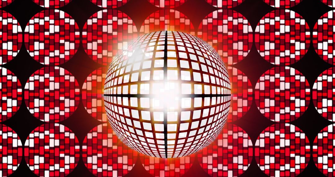 Illuminated Disco Ball Over Retro Light Pattern