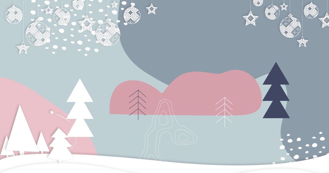 Stylized Winter Wonderland with Christmas Trees and Decorations