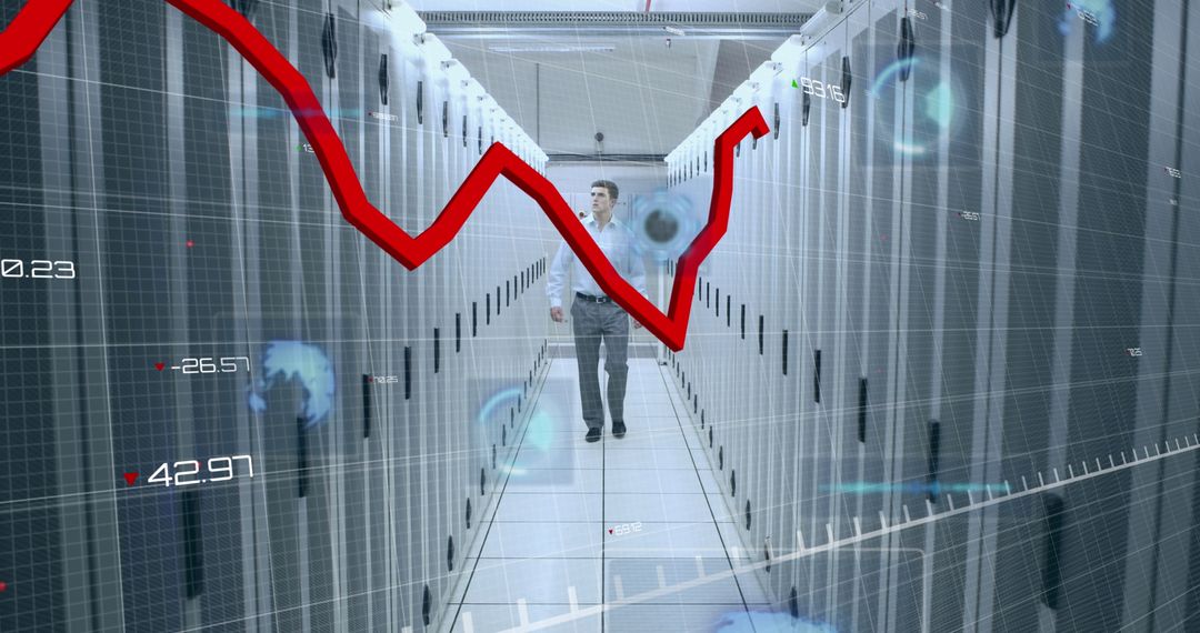 Businessman Analyzing Data Trends in Modern Server Room
