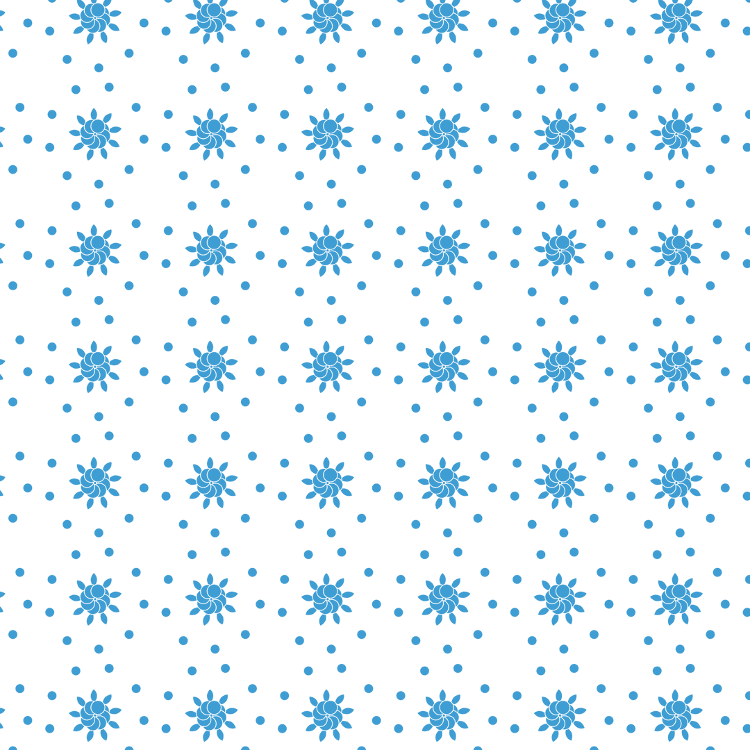 Blue Floral Pattern on Transparent Background with Dots