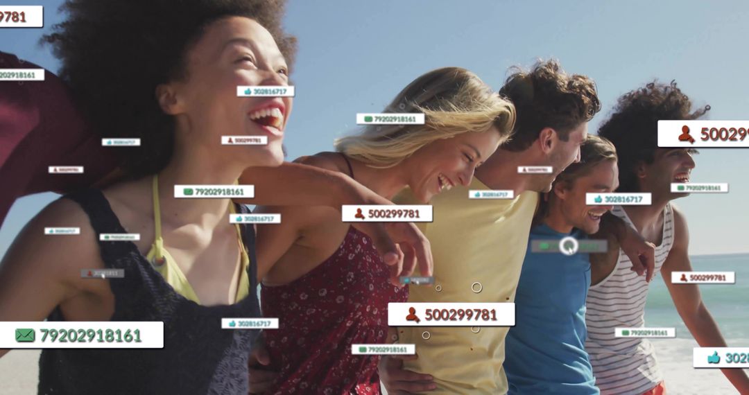 Friends Enjoying Day at Beach Connecting Digitally