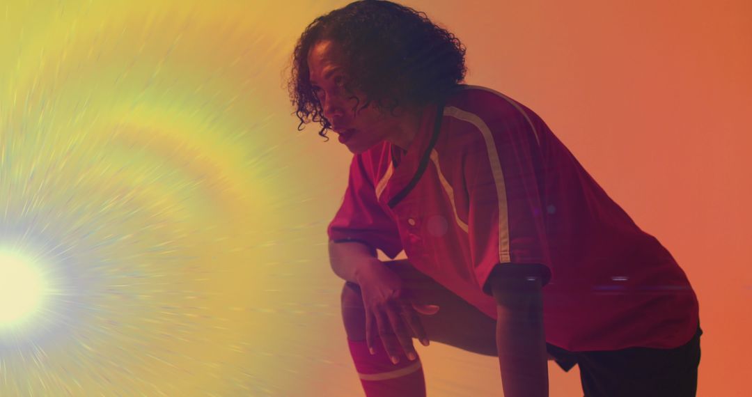 Female Rugby Player in Neon Glow with Dynamic Lighting