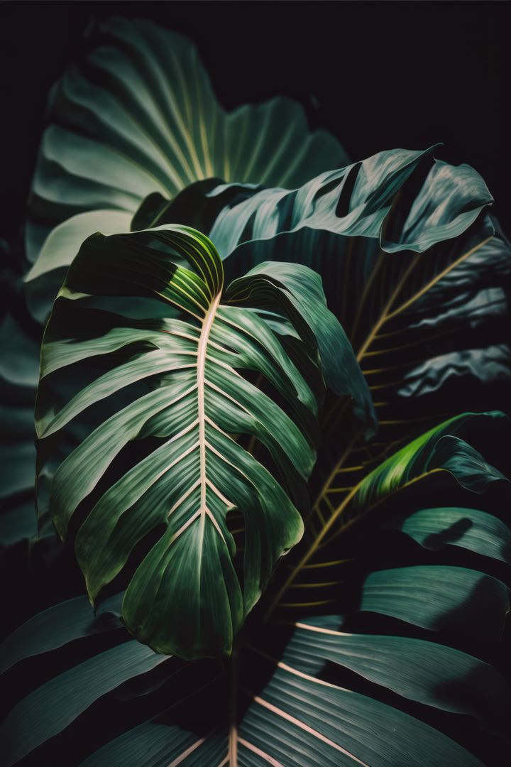 Lush Monstera Leaves with Dramatic Lighting - Free Images, Stock Photos and Pictures on Pikwizard.com