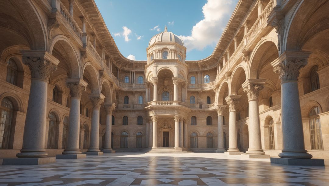 Historic Courtyard with Domed Pavilion and Columns in Elegant Palace