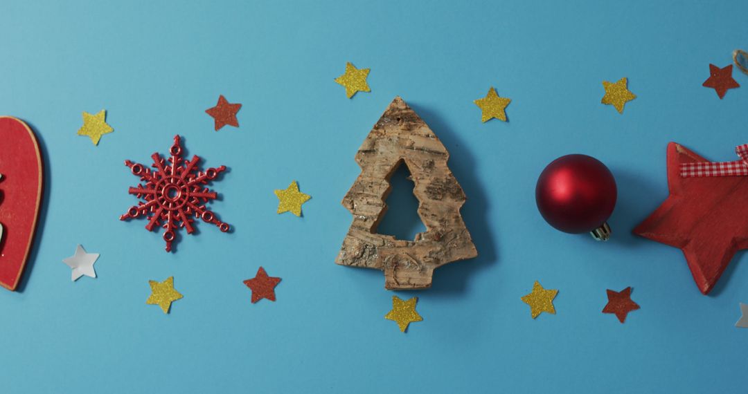 Holiday Decor with Christmas Shapes and Ornaments on Blue