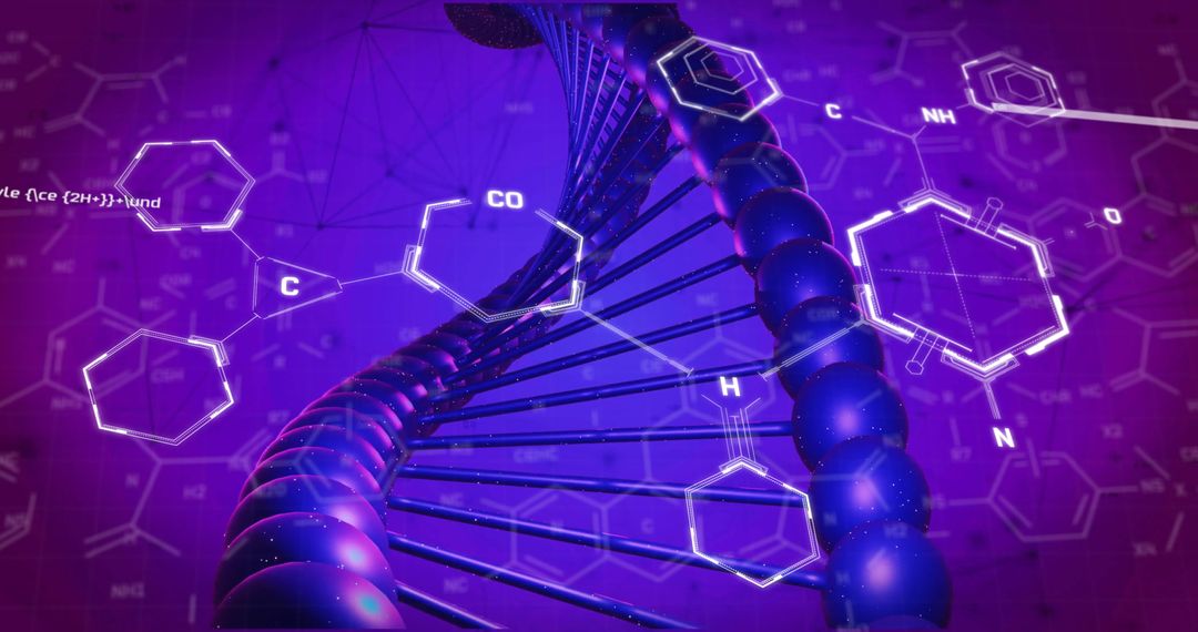 Digital Illustration of DNA Strand and Chemical Structures