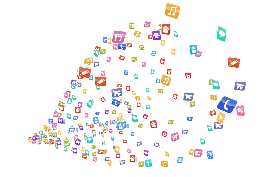 Colorful Digital Computer Icons on Transparent Background