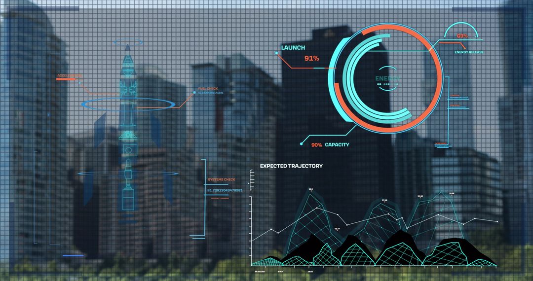 Futuristic Digital Data Visualization Over Cityscape