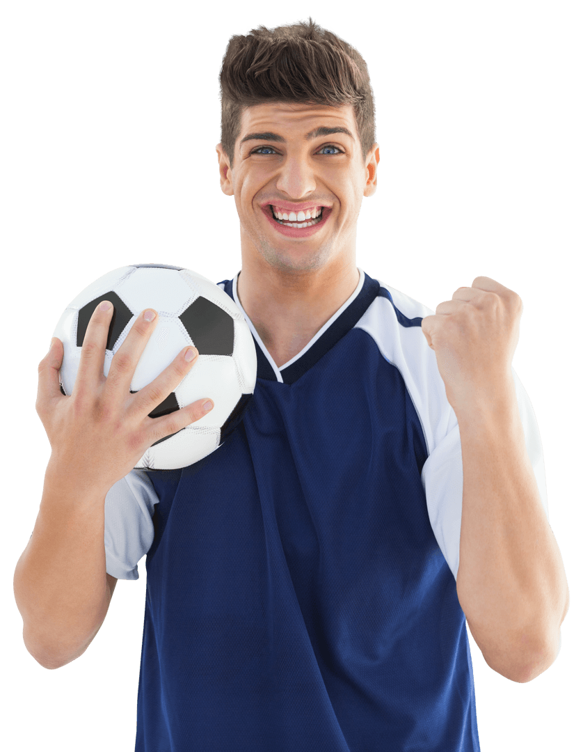 Transparent Cheerful Soccer Player Holding Ball