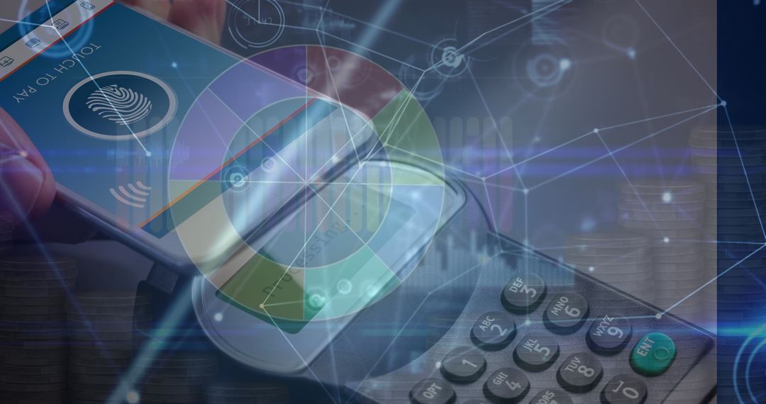Smartphone Payment Digital Security Concept with Futuristic Overlay