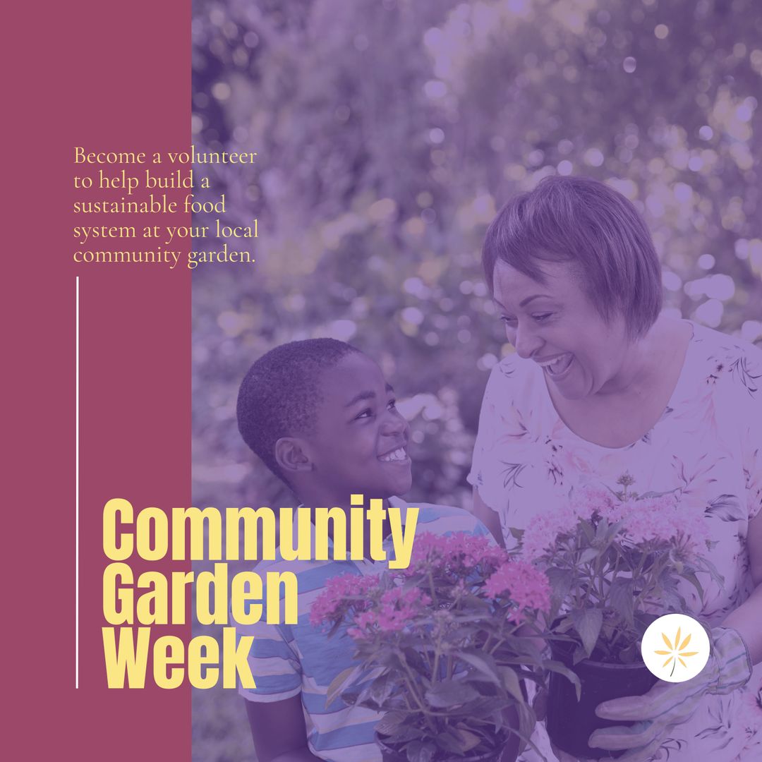 Smiling African American Grandmother and Grandson Gardening for Community Garden Week - Download Free Stock Templates Pikwizard.com