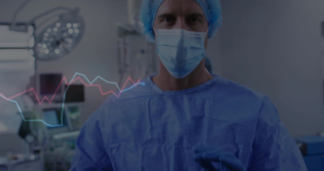 Surgeon in Scrubs Analyzing Vital Signs in Modern Operating Room