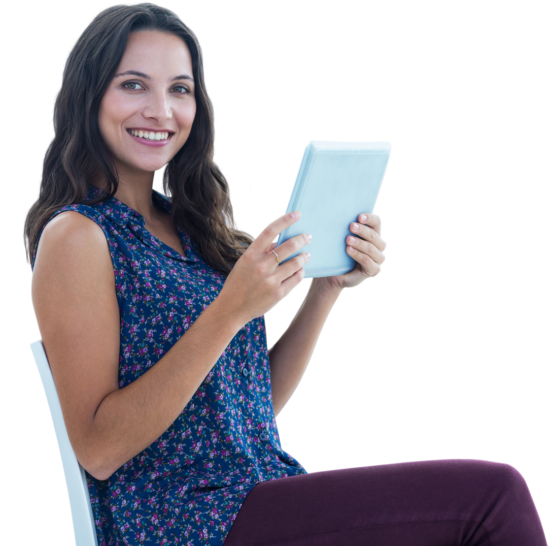 Smiling Caucasian Woman Using Tablet on Transparent Background - Download Free Stock Images Pikwizard.com