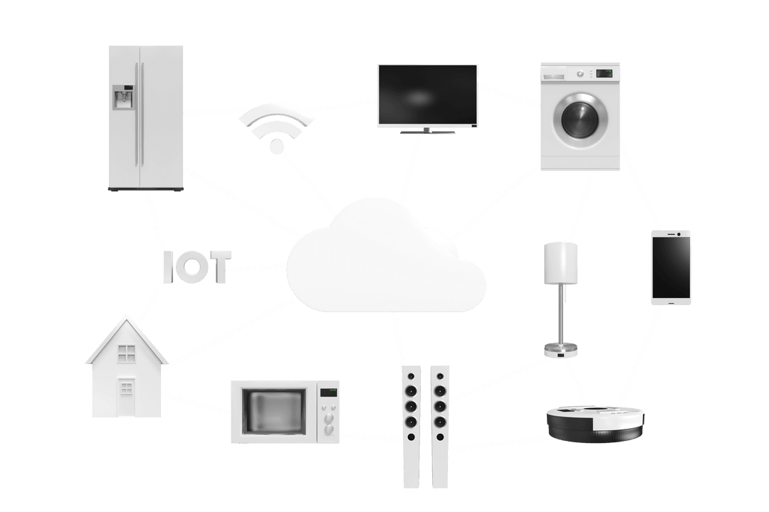 Smart Home Ecosystem with Cloud Connectivity on Transparent Background