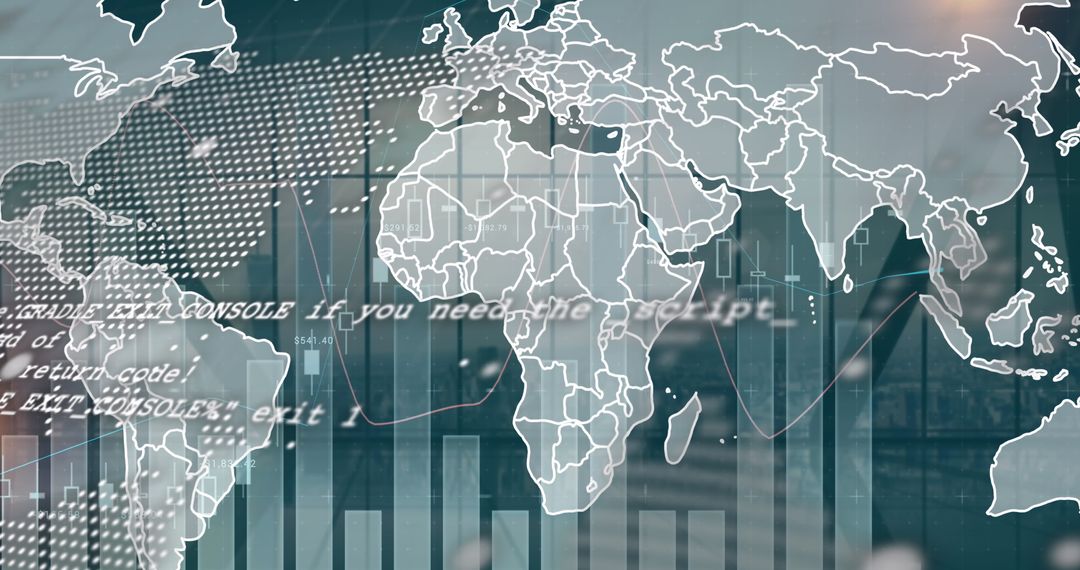 Digital World Map on Glass Panel with Data Overlay