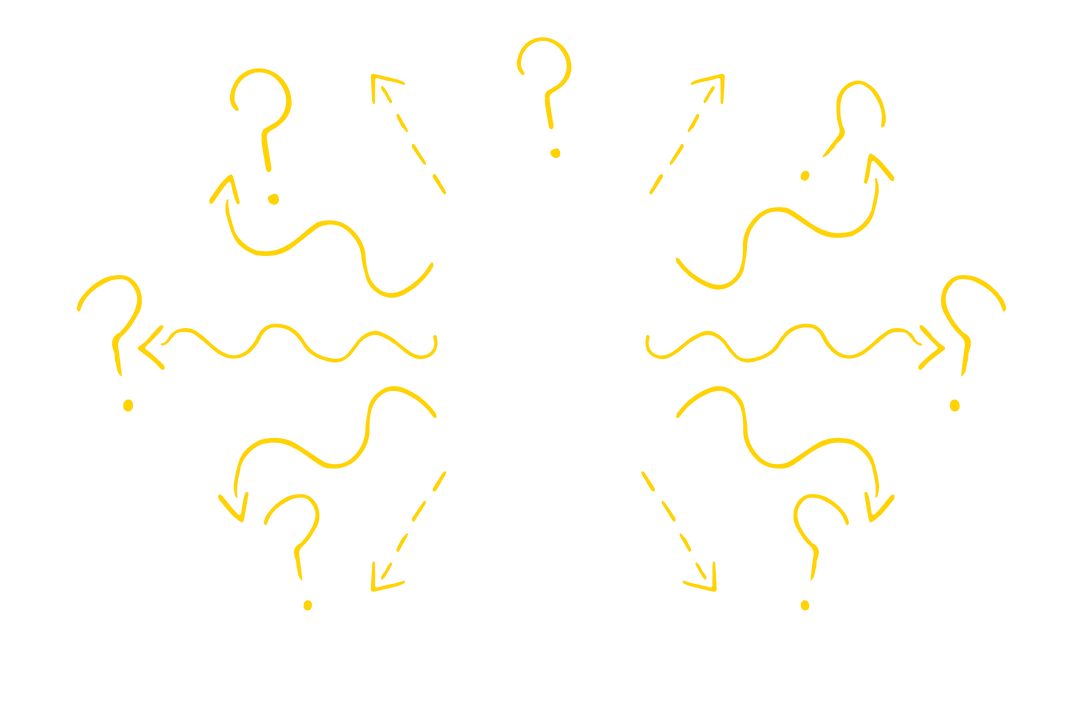 Yellow Arrows and Question Marks on Transparent Background