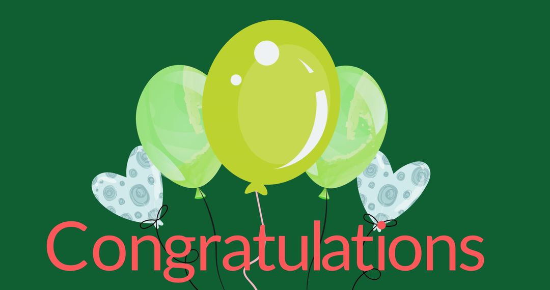 Congratulations Text with Colorful Balloons on Green Background