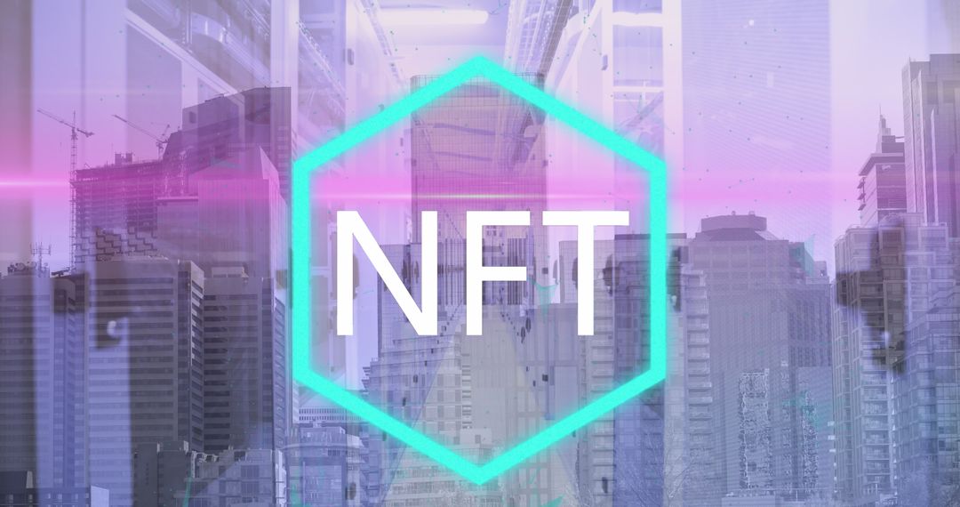 NFT Technology Interface With Cityscape and Server Room