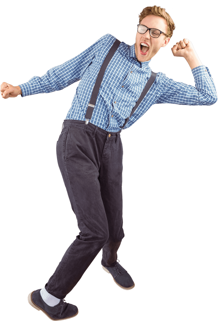 Excited Hipster Dancing with Joy in Transparent Background