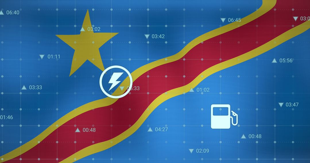 DRC Flag with Digital Data and Energy Icons Overlay