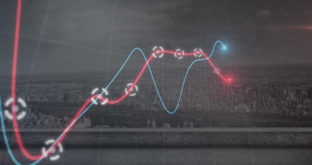 Financial Data Graph and Cityscape Visualizing Economic Trends