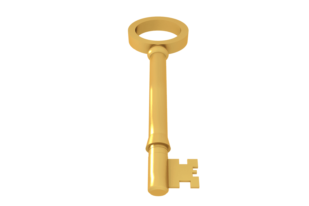 Digital Illustration of Golden Key on Transparent Background