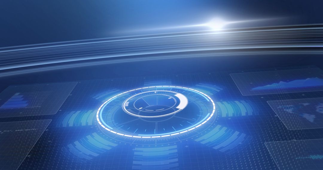 Futuristic Digital Data Interface with Blue Holographic Screens